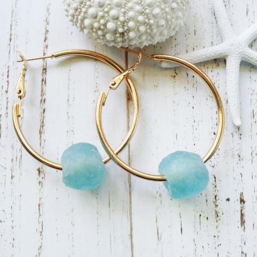 Ghana Sea Glass | Classic | Thick Hoop Ear…